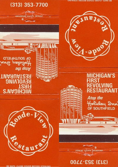Holiday Inn - Southfield (Radisson Hotel Southfield-Detroit) - Matchbook For Ronde-View Restaurant